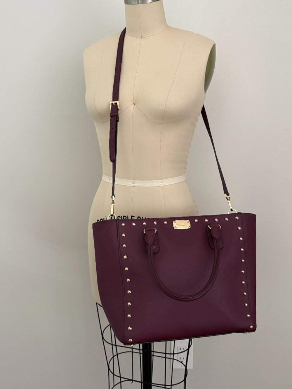 Michael Kors Plum Sandrine Stud Saffiano Leather Large Tote Bag Quiet Luxury